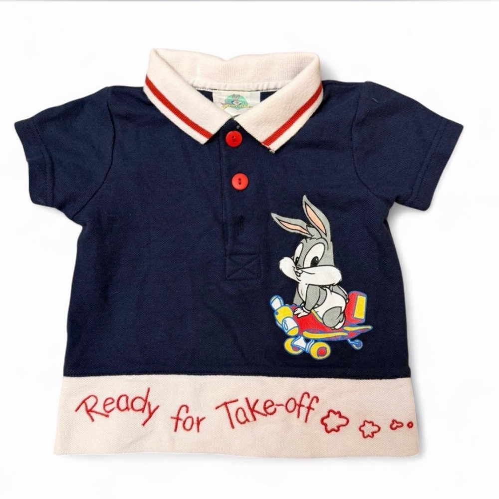 Vintage 1997 Warner Bros. Navy and Cream Polo with Bugs Bunny